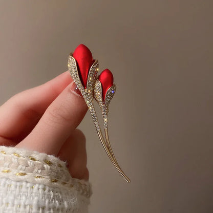 Rhinestone Red Rose Flower Brooches